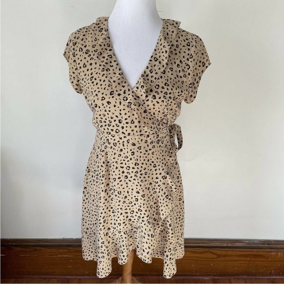NWT Aritzia Sunday Best Savoy Tan Black Leopard Ruffle Wrap Dress - Picture 2 of 5